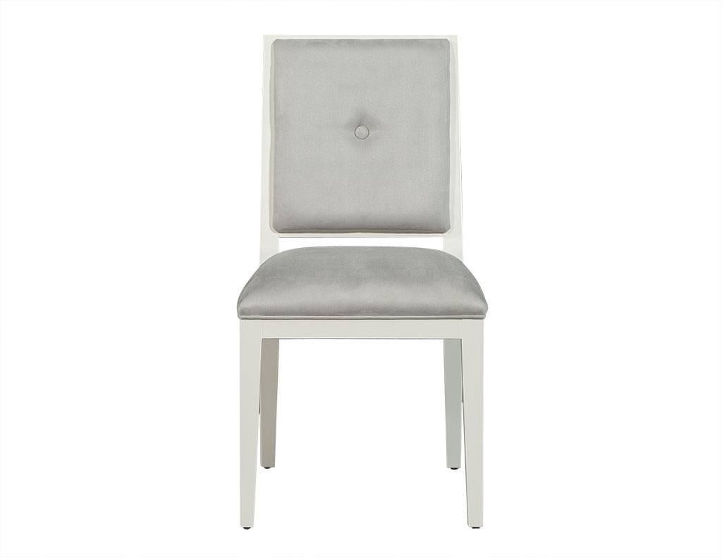 Canadian Set of 14 Carrocel Custom Flat Back Deco Side Chairs in Grey Ultra Suede