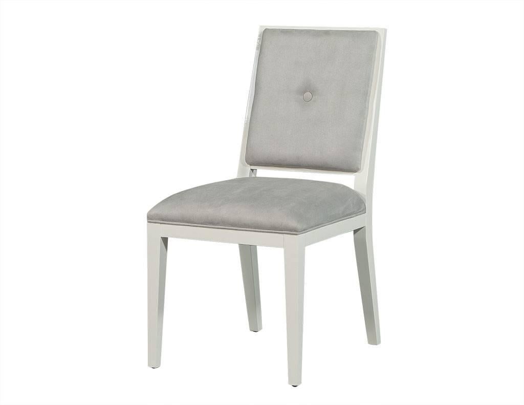 Modern Set of 14 Carrocel Custom Flat Back Deco Side Chairs in Grey Ultra Suede