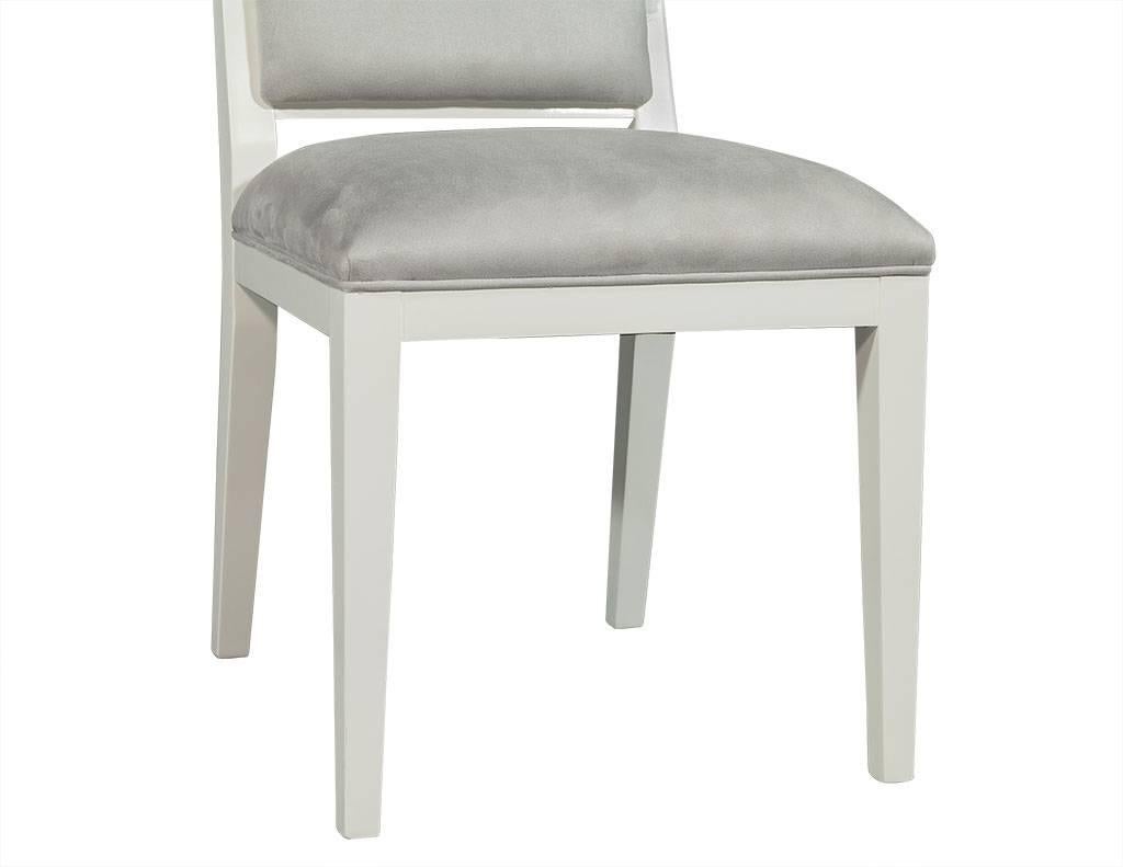 Wood Set of 14 Carrocel Custom Flat Back Deco Side Chairs in Grey Ultra Suede