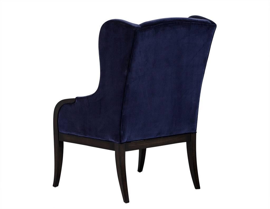 Contemporary Pair of Custom Blue Velvet Wing Chairs