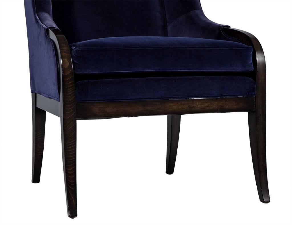 Upholstery Pair of Custom Blue Velvet Wing Chairs