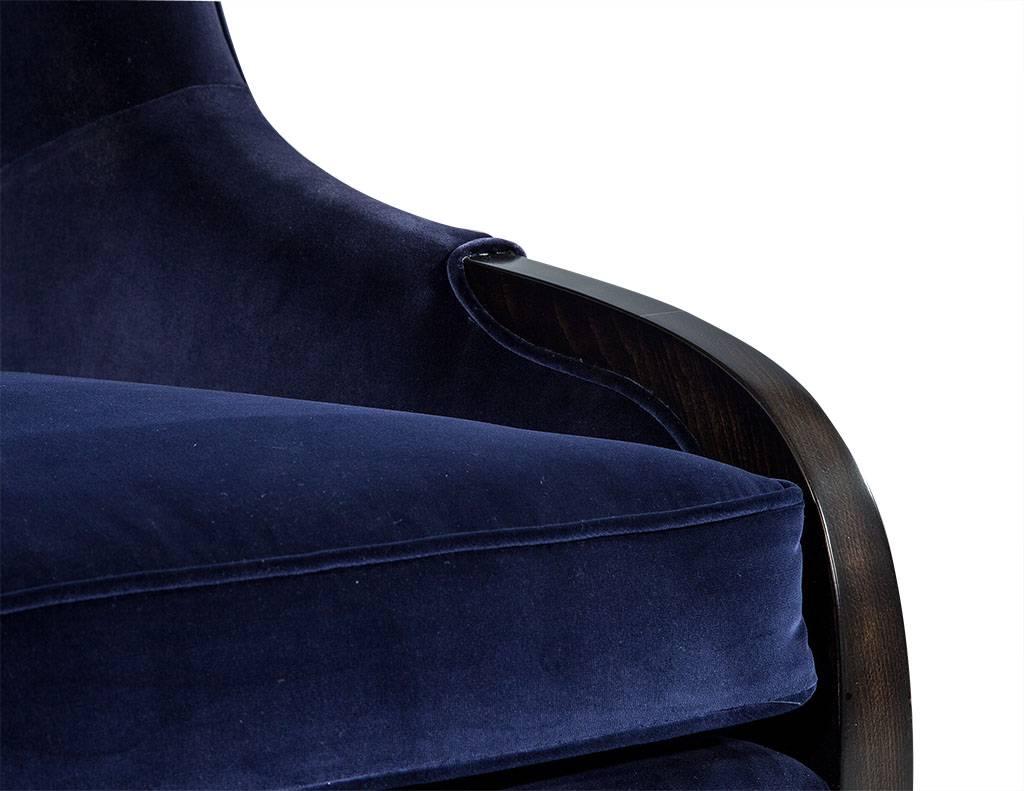 Pair of Custom Blue Velvet Wing Chairs 1