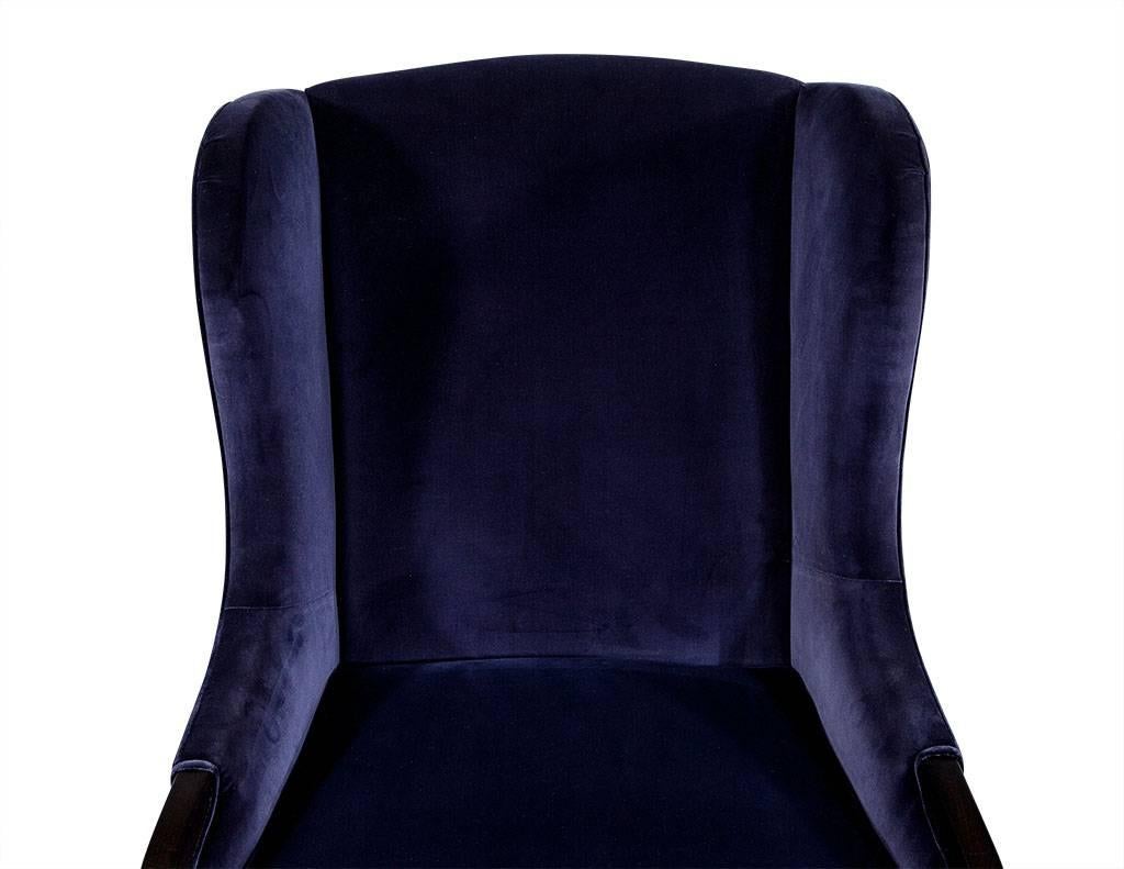 Pair of Custom Blue Velvet Wing Chairs 3