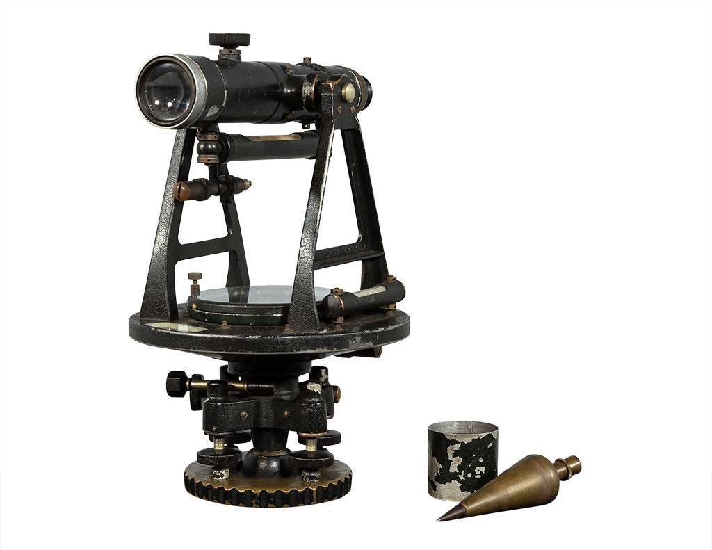 This Industrial level is super neat. Made by Gurley Engineering Instruments, it is comprised of a compass and telescope and comes in the original wooden box with two extra pieces of equipment within. A gorgeous vintage piece with plenty of character.