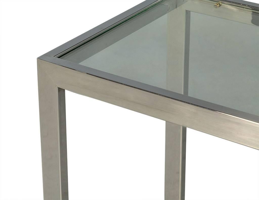 American Vintage Polished Stainless Steel Glass Top Console