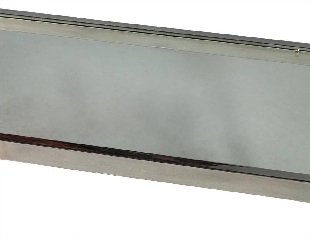 Vintage Polished Stainless Steel Glass Top Console In Good Condition In North York, ON