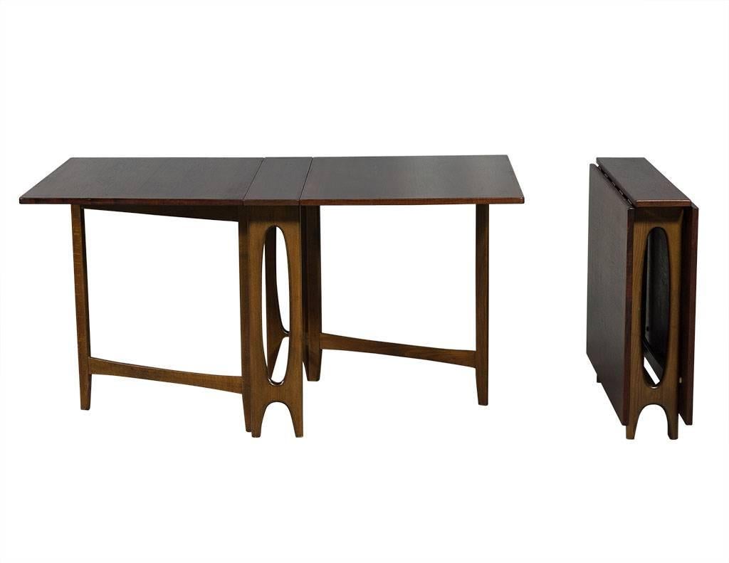 Teak Mid-Century Modern Console Drop-Leaf Dining Table Set