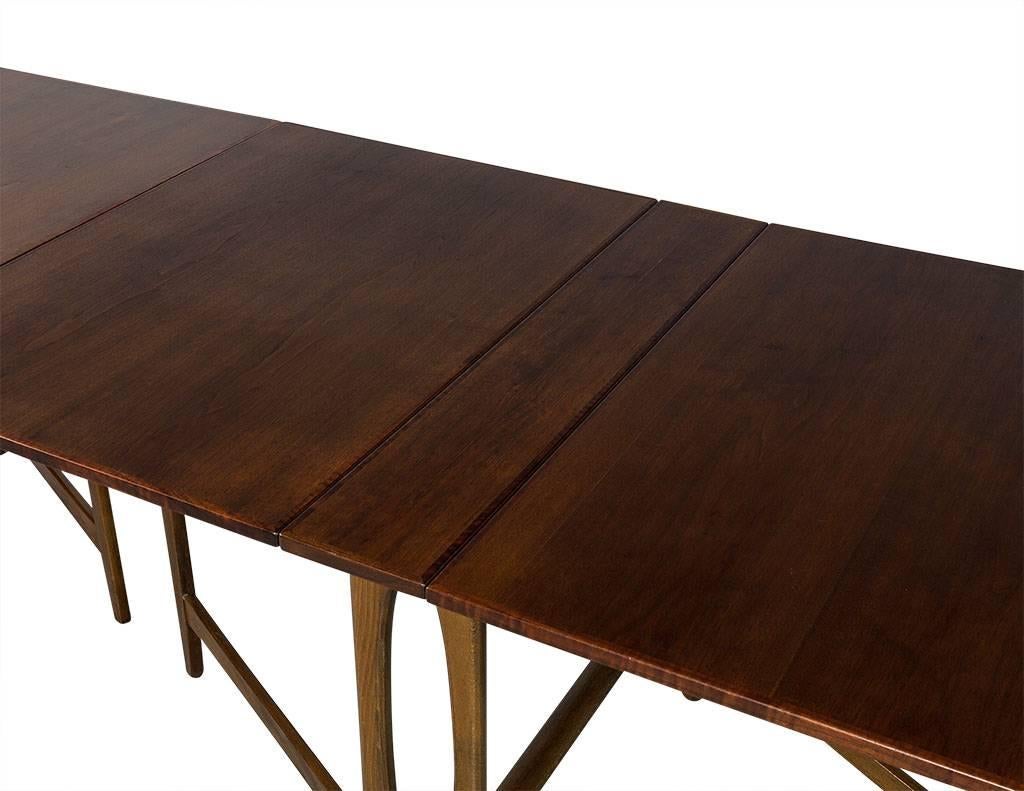 Mid-Century Modern Console Drop-Leaf Dining Table Set 4