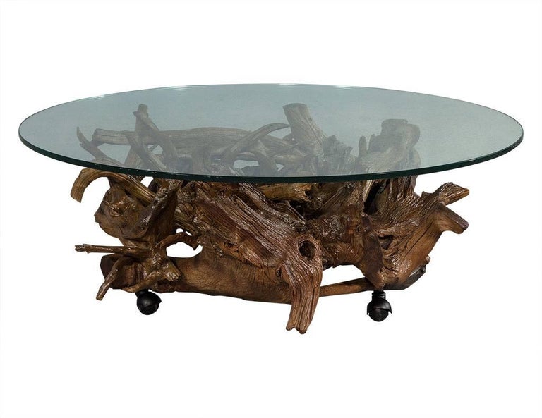 Vintage Driftwood Carved Glass Top Cocktail Table at 1stDibs vintage