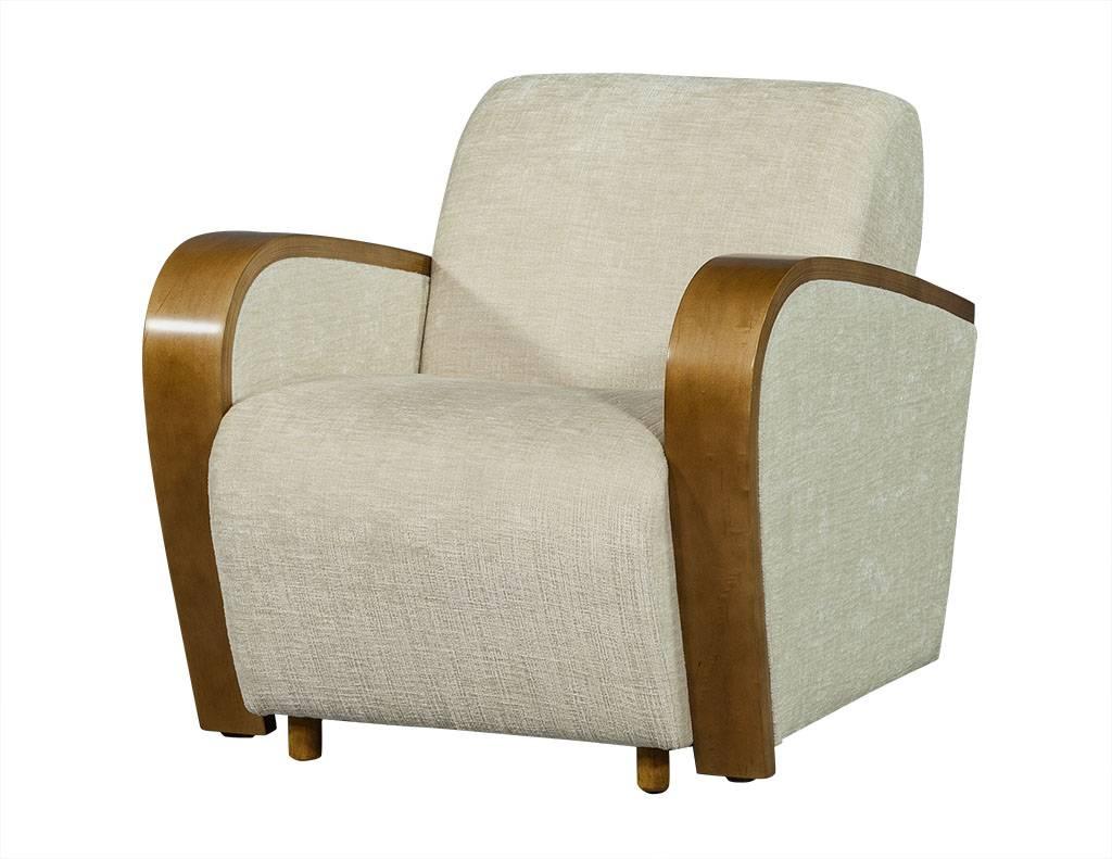 American Pair of Art Deco Style Chenille Armchairs