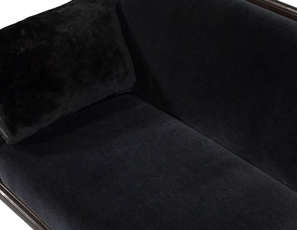 Mid-Century Modern Black Mohair and Fur Mid-Century Sofa