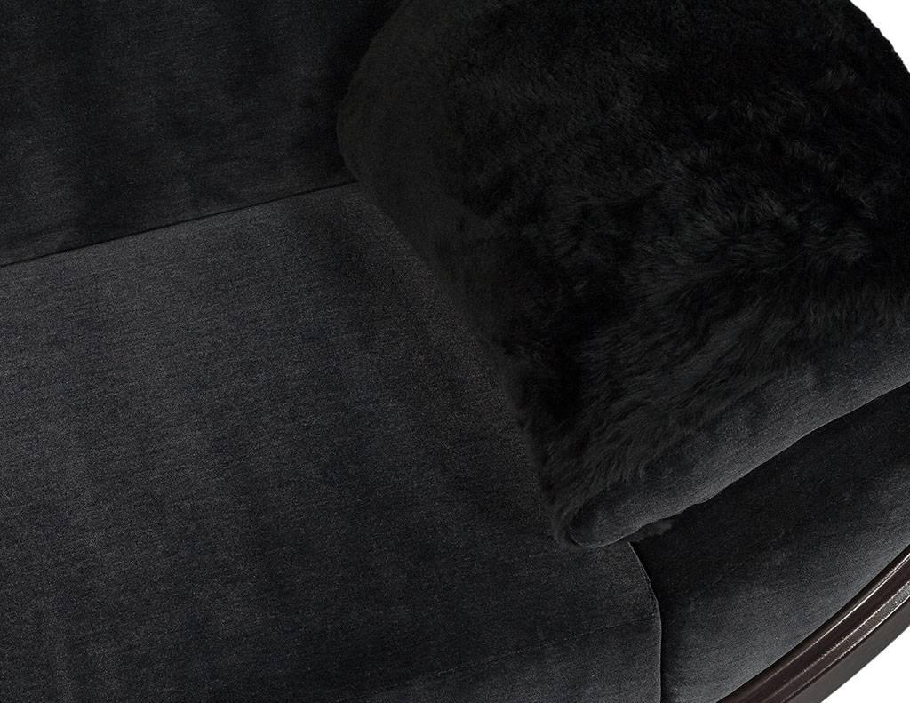 American Black Mohair and Fur Mid-Century Sofa