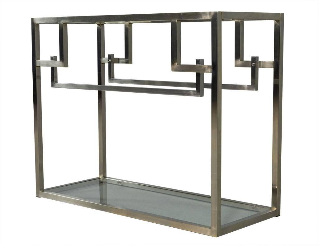 Italian Vintage Polished Stainless Steel Modern Console Table