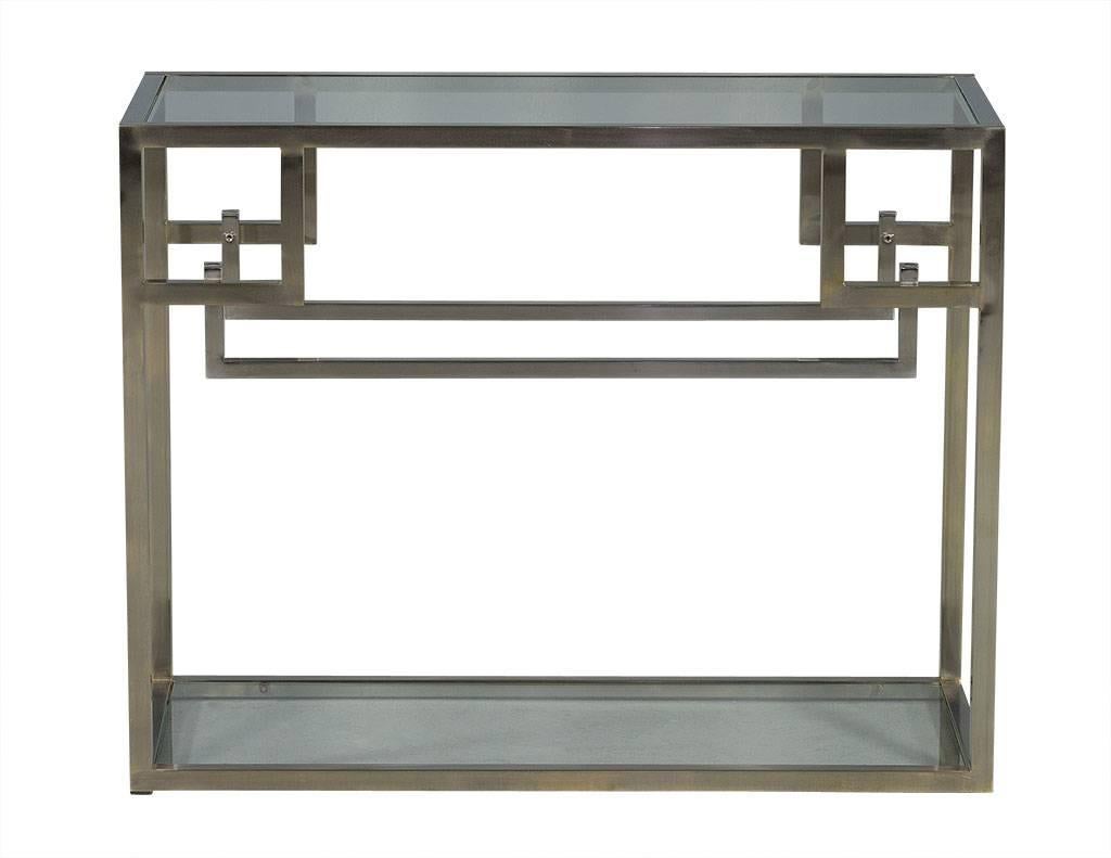Vintage Polished Stainless Steel Modern Console Table 2