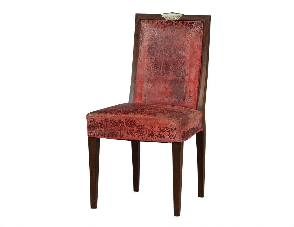 Set of Six Antique Art Deco Solid Dining Chairs Charles Bernel, Paris In Good Condition In North York, ON