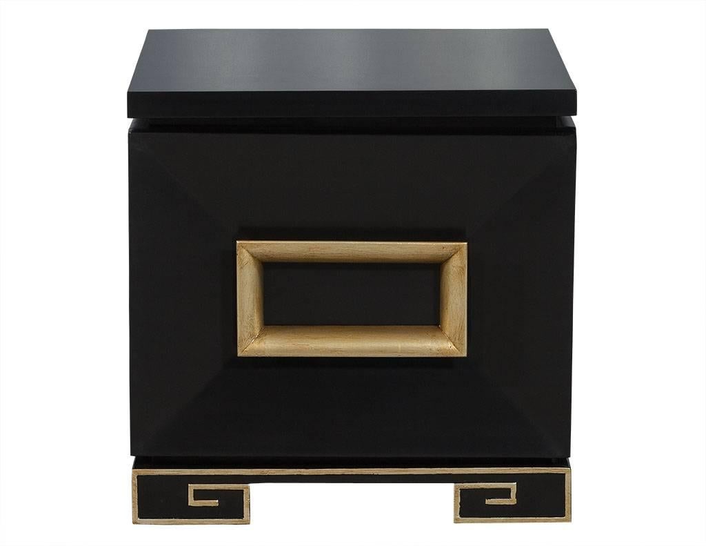 These exceptionally designed chests flaunt Oriental influence and flair. These stunning tables represent a bold example of James Mont’s incredible artistry, each hand polished in a black lacquer with gold leaf accents that are hand applied on the