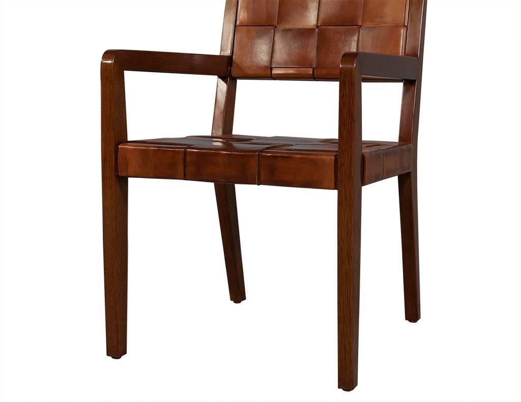 Safari Woven Leather Arm Desk Chair In Excellent Condition In North York, ON