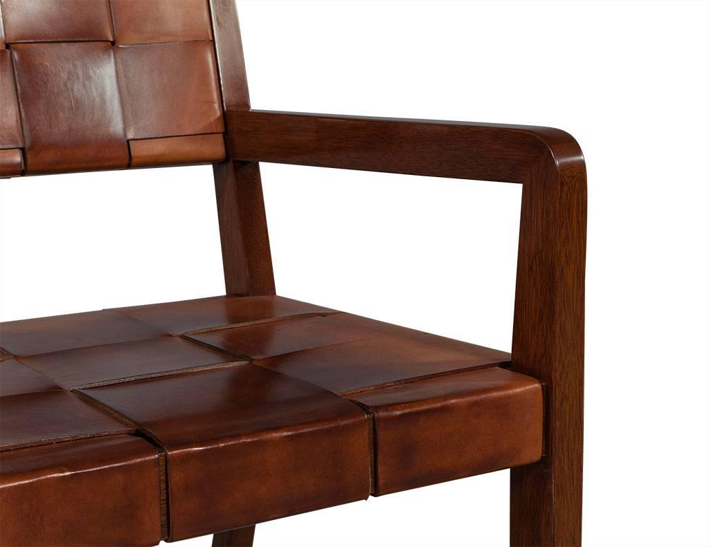 Contemporary Safari Woven Leather Arm Desk Chair