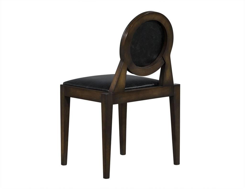 Leather Pair of Carrocel Custom Aridis Art Deco Dining Accent Chairs