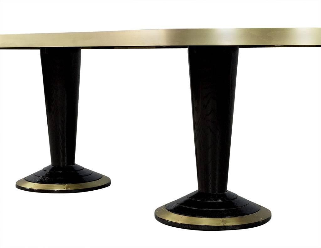Canadian Custom Oval Modern Titanium Marble-Top Dining Table Trimmed in Brass