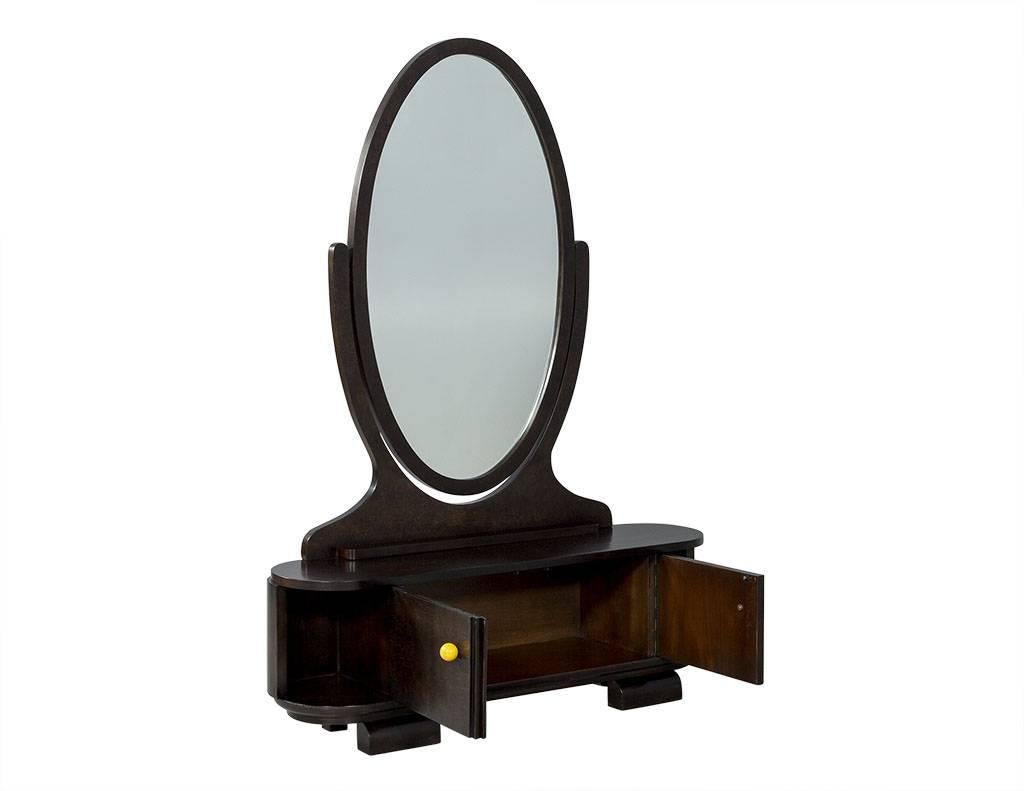 Mid-Century Modern Vintage Olive Burl Vanity Cabinet with Mirror
