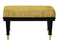 Pair of Rich Green Cut Velvet Benches Trimmed in Black Bobbles