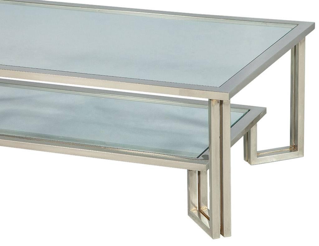 American Midcentury Chrome and Glass Coffee Table