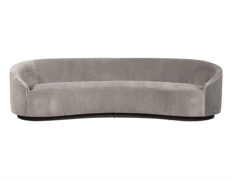 Kidney Shaped Grey Velvet Curved Sofa at 1stDibs