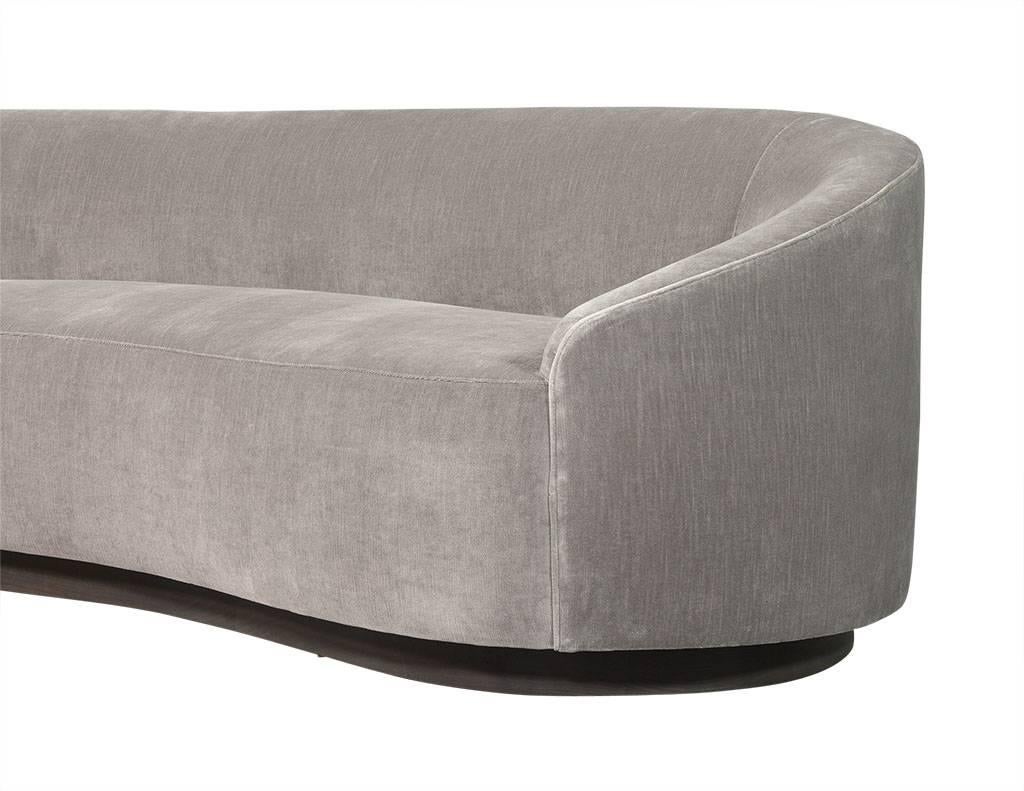 Modern Kidney Shaped Grey Velvet Curved Sofa