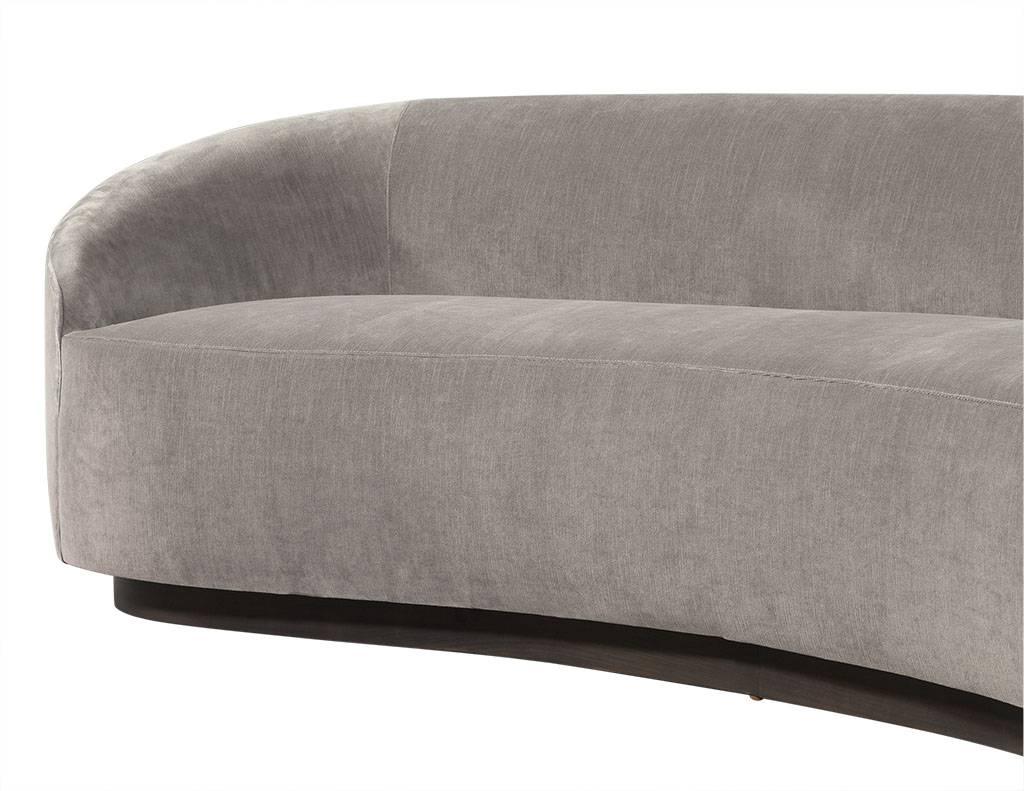 American Kidney Shaped Grey Velvet Curved Sofa