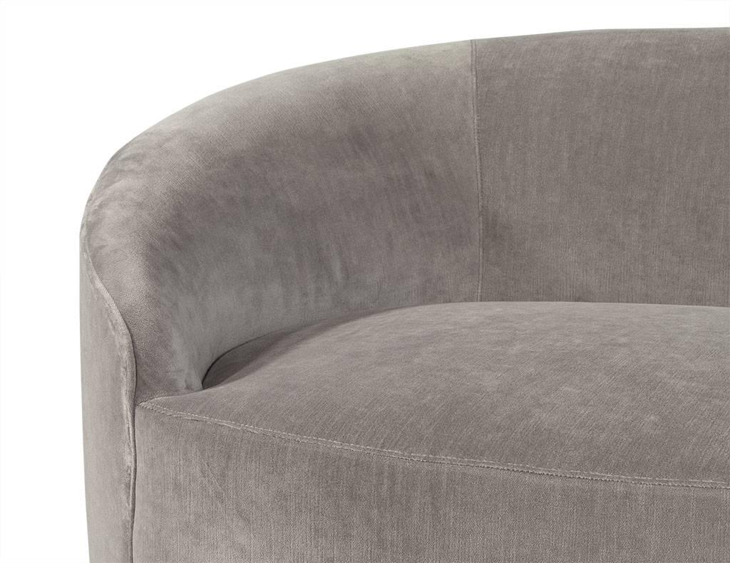 Kidney Shaped Grey Velvet Curved Sofa In Excellent Condition In North York, ON