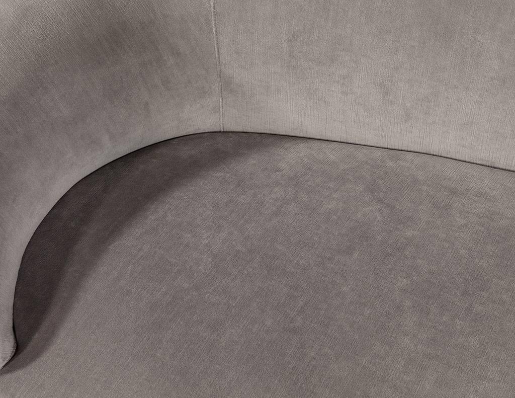 Contemporary Kidney Shaped Grey Velvet Curved Sofa