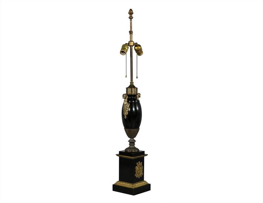 American Pair of Marble and Bronze Regency Antique Table Lamps