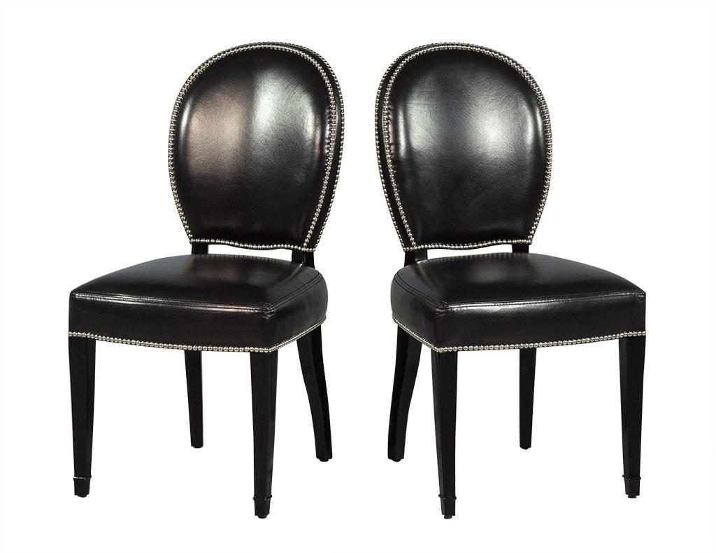 Art Deco Set of Eight Deco Inspired Leather Dining Chairs