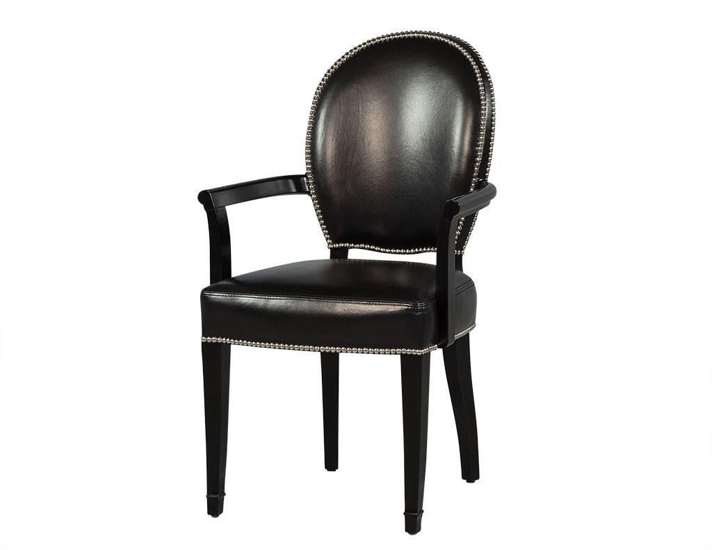 Set of Eight Deco Inspired Leather Dining Chairs In Excellent Condition In North York, ON