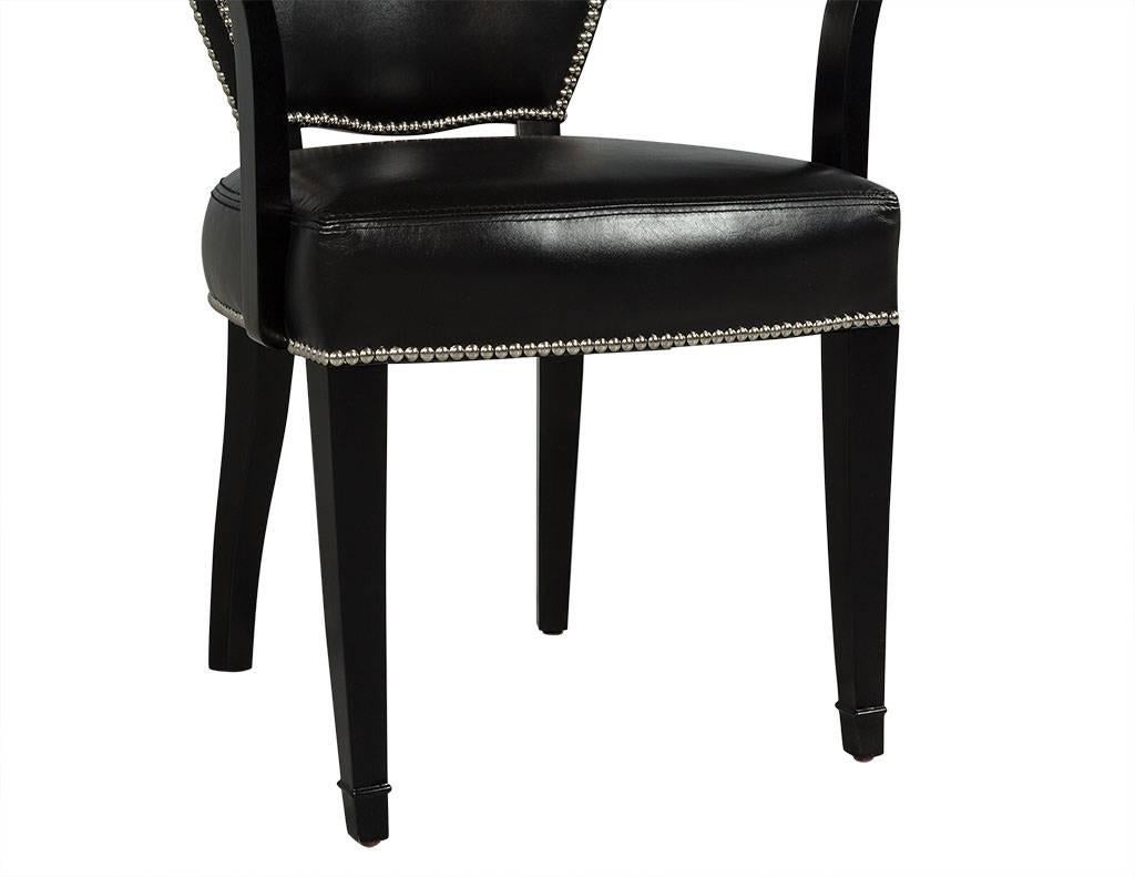 Metal Set of Eight Deco Inspired Leather Dining Chairs