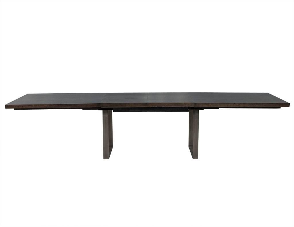 Carrocel Custom Modern Metal Base Walnut Dining Table In Excellent Condition In North York, ON