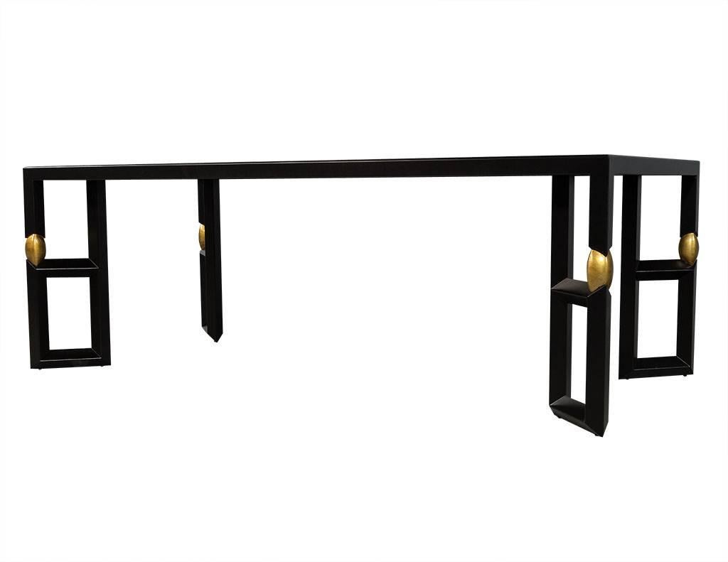 American Modern Ebonized Dining Table with Gold Leaf Accents