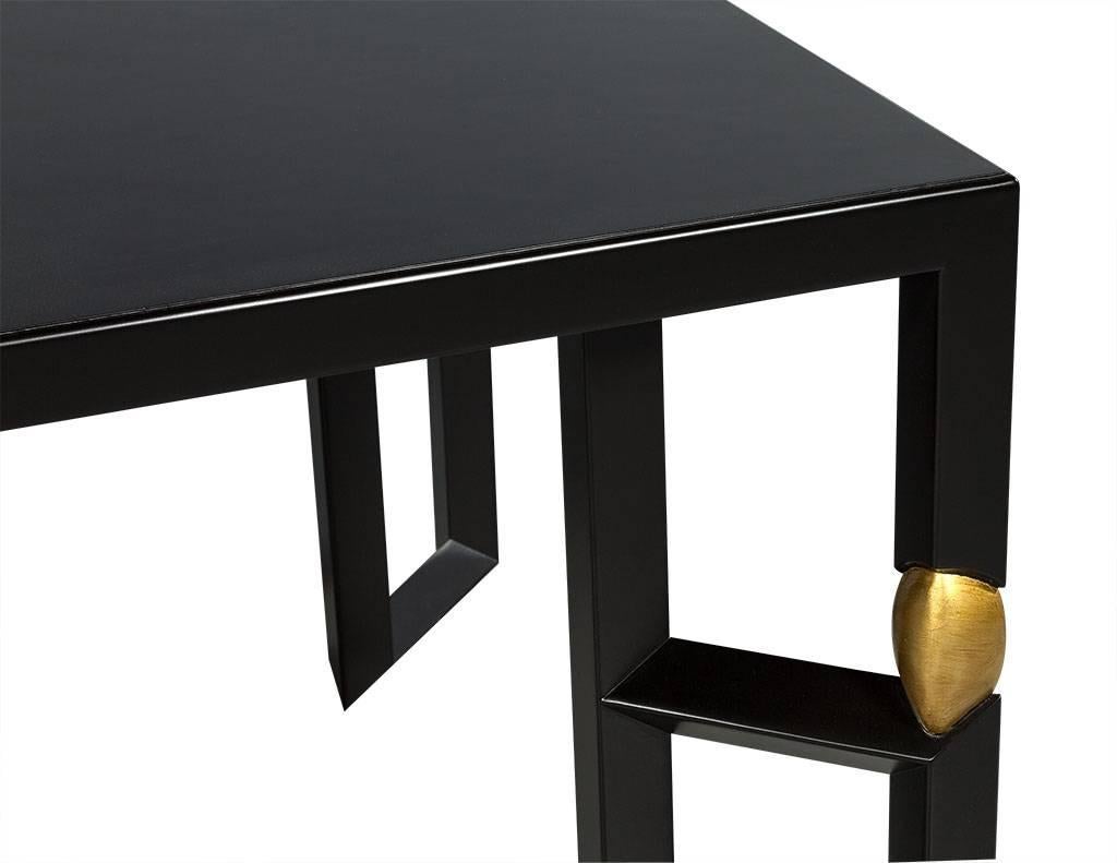 Modern Ebonized Dining Table with Gold Leaf Accents In Excellent Condition In North York, ON