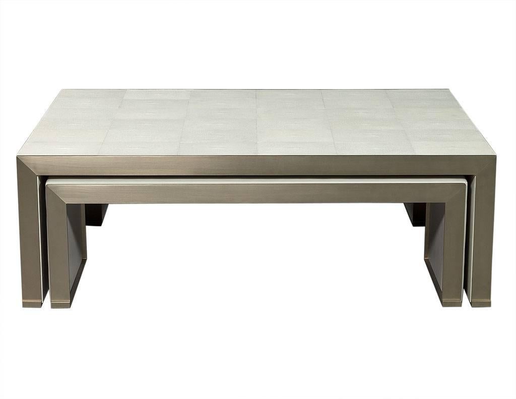 Canadian Carrocel Custom Shagreen and Stainless Steel Cocktail Nesting Tables For Sale