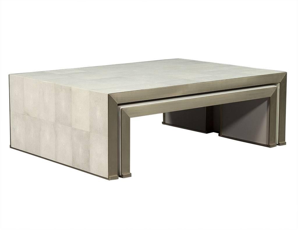 Carrocel Custom Shagreen and Stainless Steel Cocktail Nesting Tables In New Condition For Sale In North York, ON