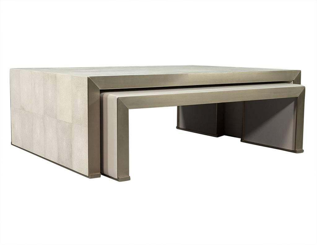 Contemporary Carrocel Custom Shagreen and Stainless Steel Cocktail Nesting Tables For Sale