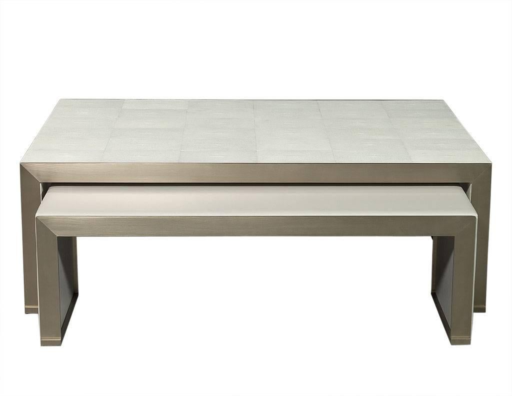 Modern Carrocel Custom Shagreen and Stainless Steel Cocktail Nesting Tables For Sale