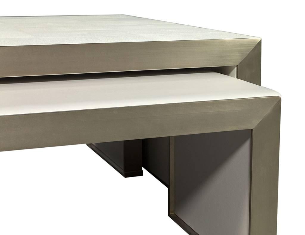Carrocel Custom Shagreen and Stainless Steel Cocktail Nesting Tables For Sale 1