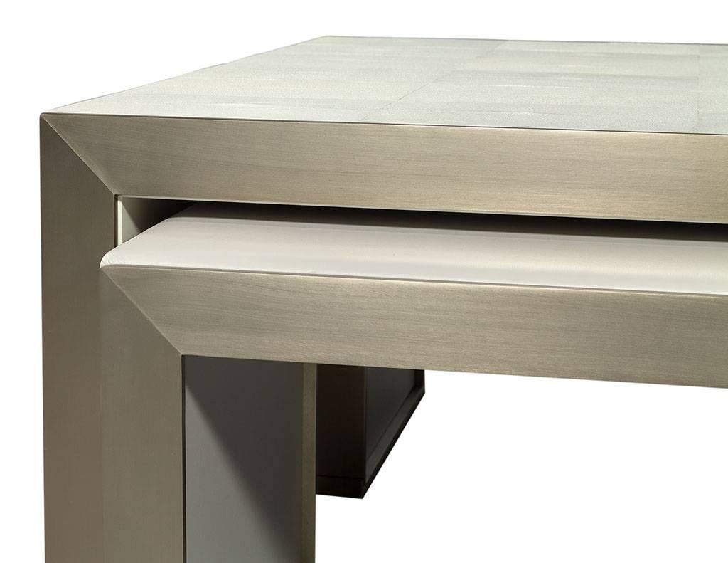 Metal Carrocel Custom Shagreen and Stainless Steel Cocktail Nesting Tables For Sale