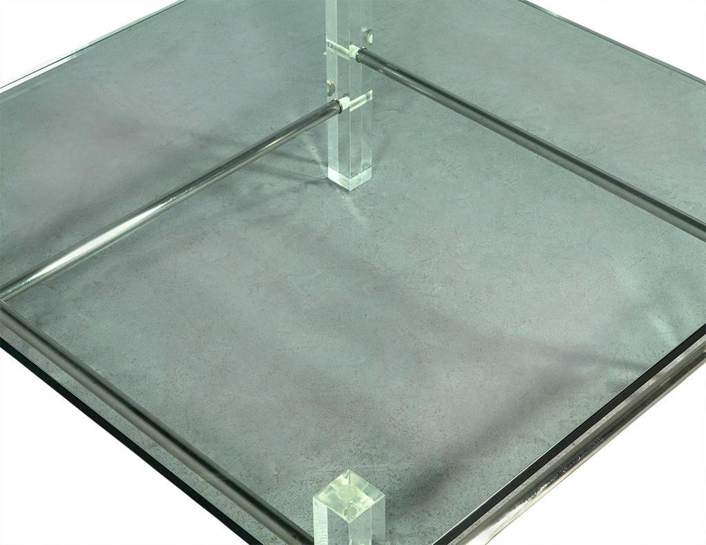 French Vintage Acrylic Stainless Steel Glass Top Cocktail Table