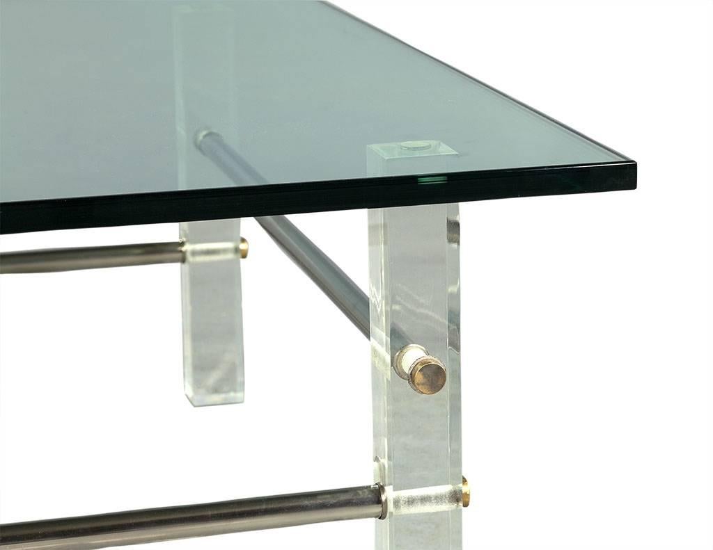 Vintage Acrylic Stainless Steel Glass Top Cocktail Table In Excellent Condition In North York, ON