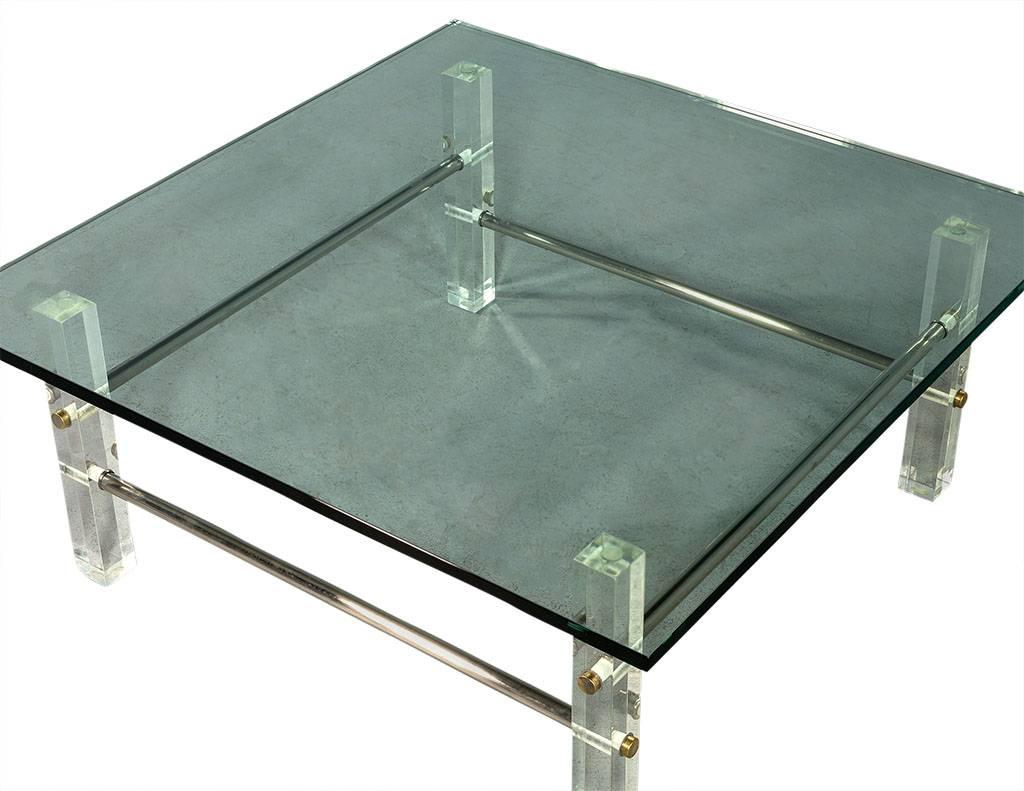 Mid-Century Modern Vintage Acrylic Stainless Steel Glass Top Cocktail Table