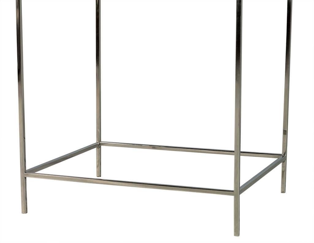 Contemporary Modern Leather Top Chrome End Table