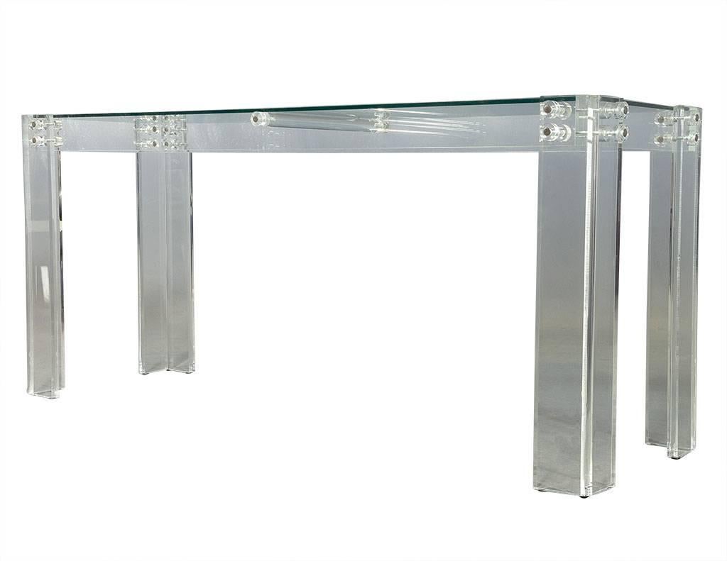 American Modern Acrylic and Glass Designer Console Hall Table Sideboard